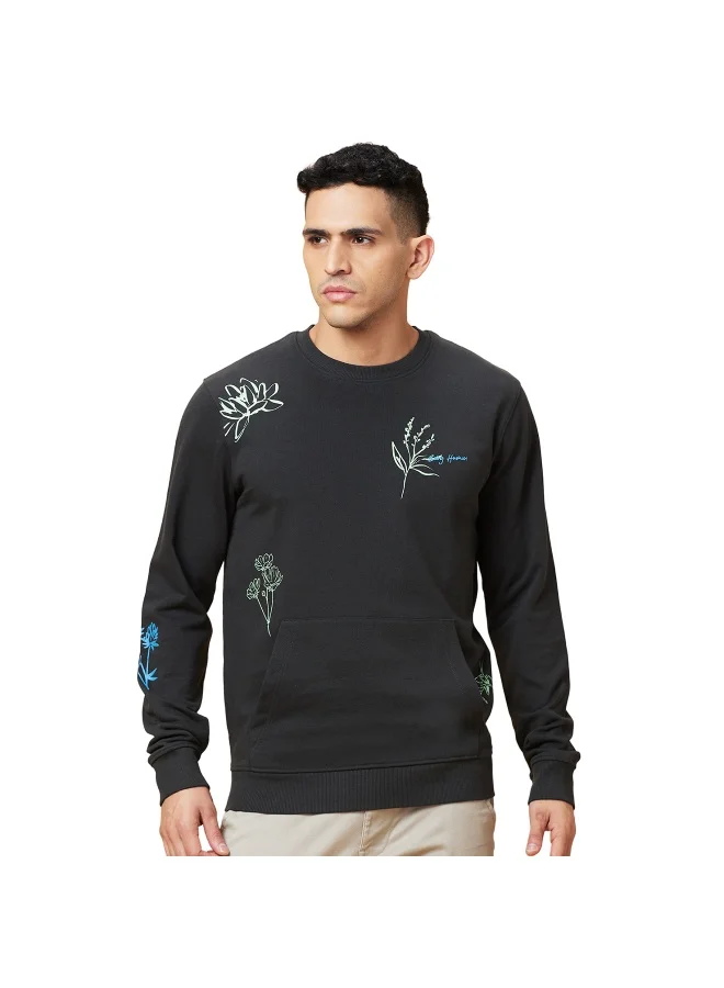 بيينغ هيومان Mens Charcoal Round Neck Long Sleeve Sweatshirt