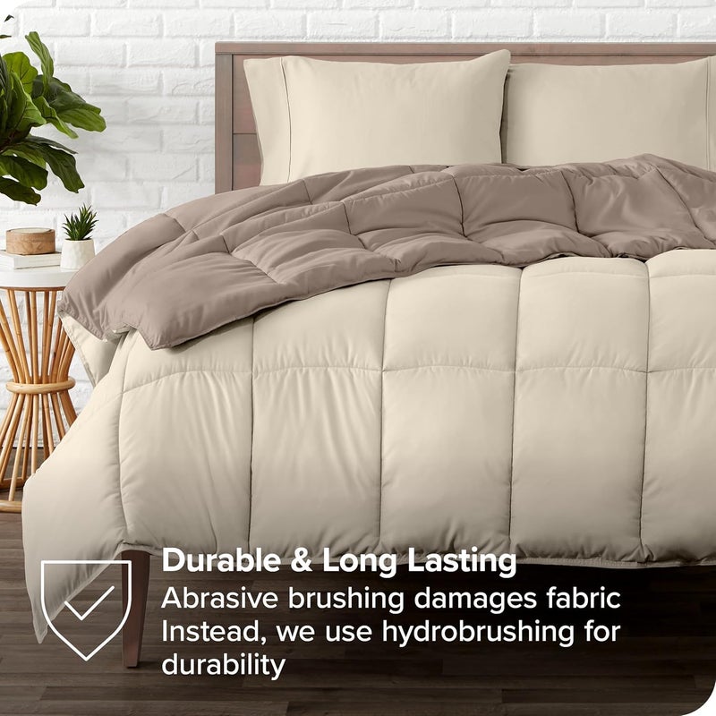Full Bed Set - 5 Pieces - Comforter 225 * 235,Fitted Sheet 160 * 200, Pillowcase 45 * 160, 2 Pillow Cases 50 * 70 - Elegant and Practical Two Tone Tone Matching Set (Beige & Coffee) - Image 4