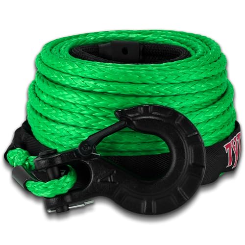 TYT Synthetic Winch Rope 3/8" X 92' with Hook, 27000LBS Synthentic Winch Cable Kit with Protective Sleeve for 4WD Off Road Vehicle Truck SUV Jeep (Green) - Image 1