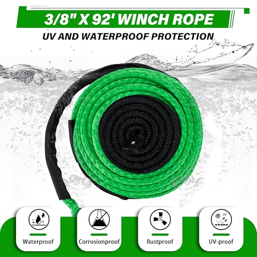 TYT Synthetic Winch Rope 3/8" X 92' with Hook, 27000LBS Synthentic Winch Cable Kit with Protective Sleeve for 4WD Off Road Vehicle Truck SUV Jeep (Green) - Image 2
