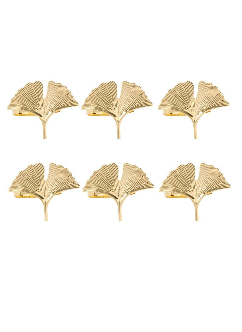 Set of 6 Ginkgo Leaf Napkin Rings uckle Reuseable Alloy Decoration for Table