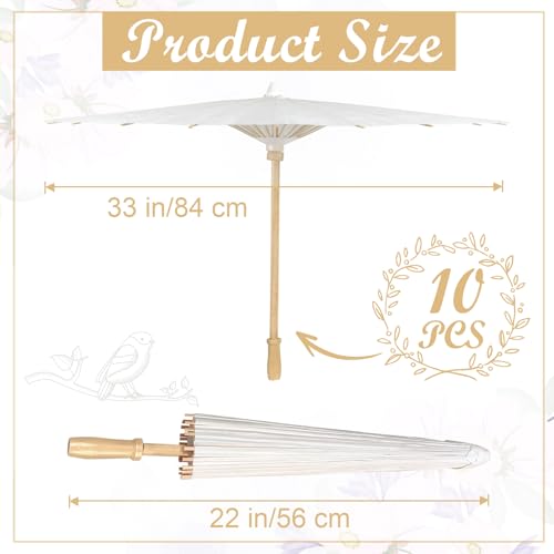 Zealor 10 PCS 33 Inches White Paper Umbrellas Oiled Chinese Japanese Style White Parasols White Paper Parasols Umbrellas Bulk for DIY Painting Wedding Bridal Party Ceiling Decoration - Image 3