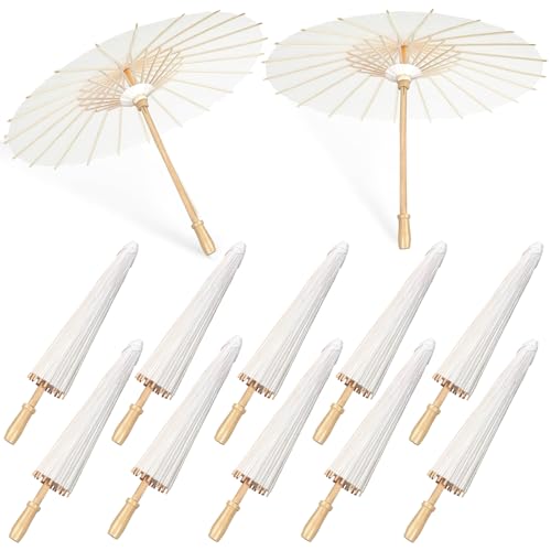 Zealor 10 PCS 33 Inches White Paper Umbrellas Oiled Chinese Japanese Style White Parasols White Paper Parasols Umbrellas Bulk for DIY Painting Wedding Bridal Party Ceiling Decoration - Image 1