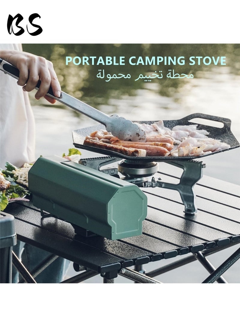 BS Foldable portable butane stove for outdoor camping(2600W) | 3-5 minute boil time | Includes storage bag | Perfect for picnics, backpacking, adventures, home travel, and RV trips | Green. - Image 2