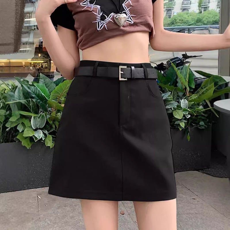 dark gray Suit Short Skirt Women's High Waist Summer New plus size chubby girl Slimming Small A- line Hip Skirt - Image 5