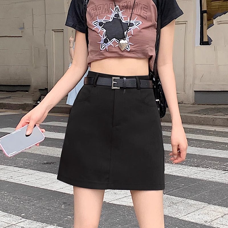 dark gray Suit Short Skirt Women's High Waist Summer New plus size chubby girl Slimming Small A- line Hip Skirt - Image 2
