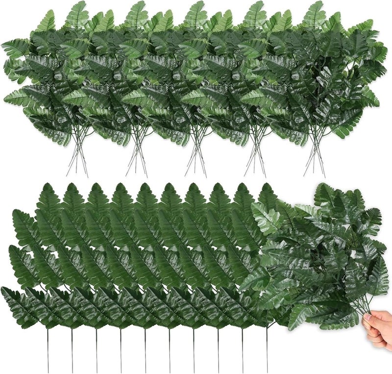 Bulk Artificial Silk Fern Leaves: 100 Pcs Faux Plant Bouquet for DIY Garden and Party Decoration - Image 1