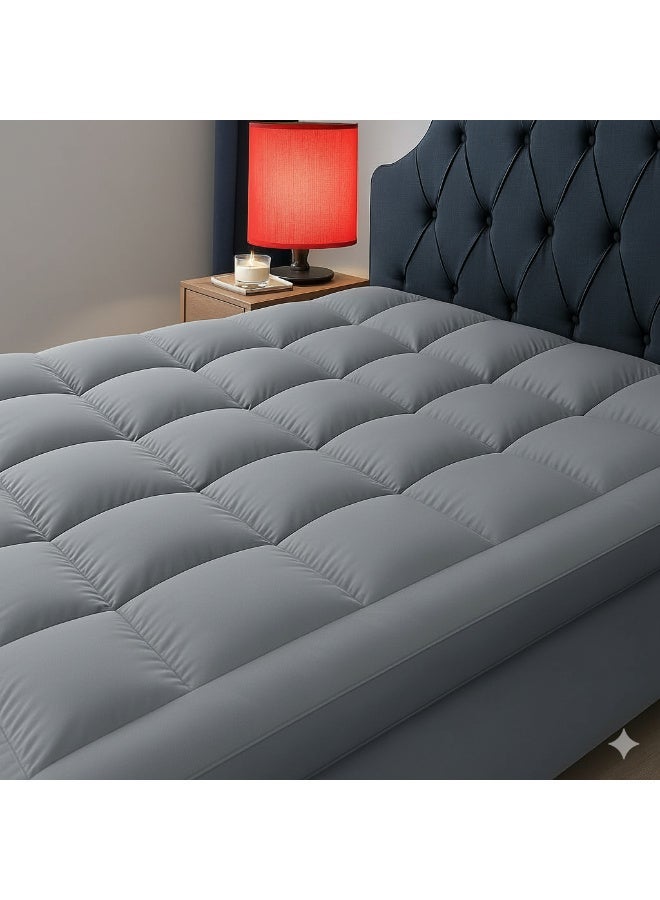 Harmony Home غطاء مرتبة هارموني هوم – 500GSM وسادة مريحة مبطنة | حشوة ألياف مضادة للحساسية | حجم مفرد (90x200 سم) – رمادي - Image 1