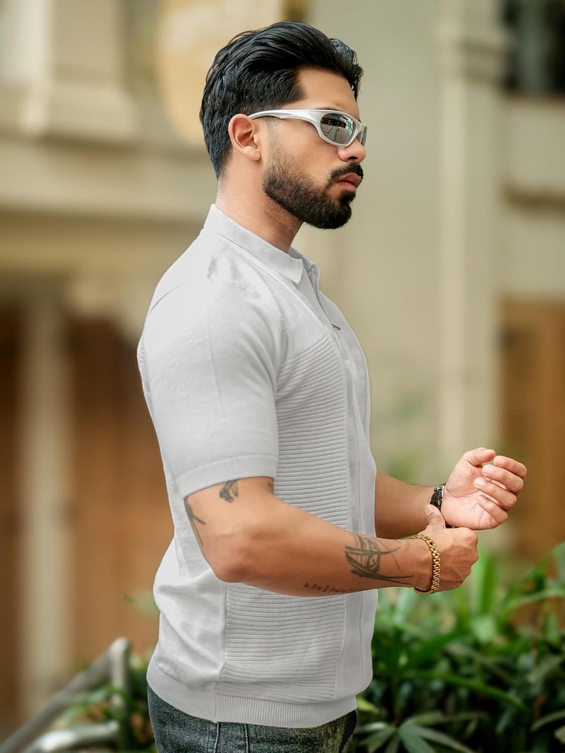 Maniac || Mens || Glitch line || Polo Neck || Half Sleeve || Half Zipper || Cotton || T-Shirt - Image 2