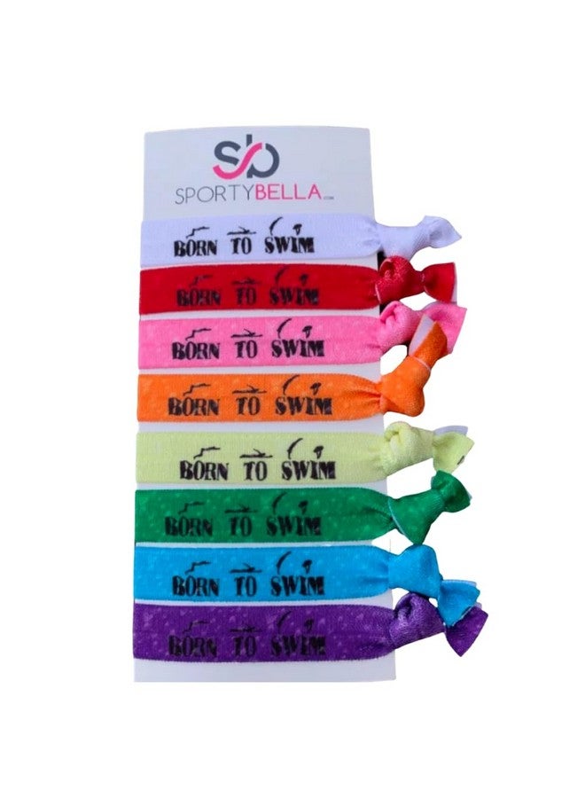 إنفينيتي كوليكشن إكسسوارات شعر للسباحة من سبورتيبيلا للفتيات والنساء والمراهقات والأطفال. مجموعة ربطات شعر مرنة بدون تجعد من Born To Swim للسباحين وفريق السباحة 8 قطع. - Image 1