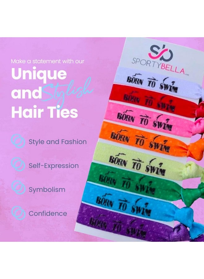 إنفينيتي كوليكشن إكسسوارات شعر للسباحة من سبورتيبيلا للفتيات والنساء والمراهقات والأطفال. مجموعة ربطات شعر مرنة بدون تجعد من Born To Swim للسباحين وفريق السباحة 8 قطع. - Image 2