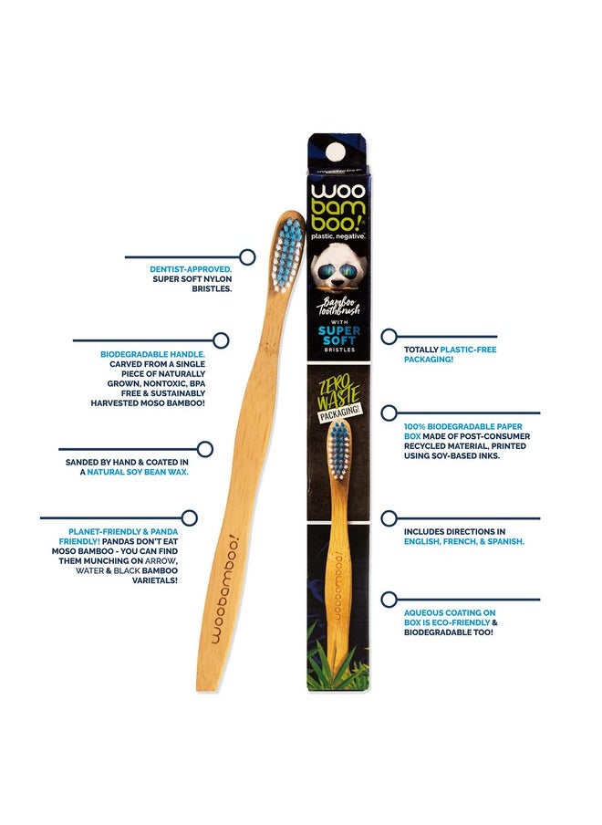 WooBamboo - Woobamboo! Bamboo Toothbrush - Adult - Super Soft Bristle - BPA Free Nylon Bristles - Eco-Friendly, Biodegradable, Compostable, Vegan (Pack of 1) - Image 1