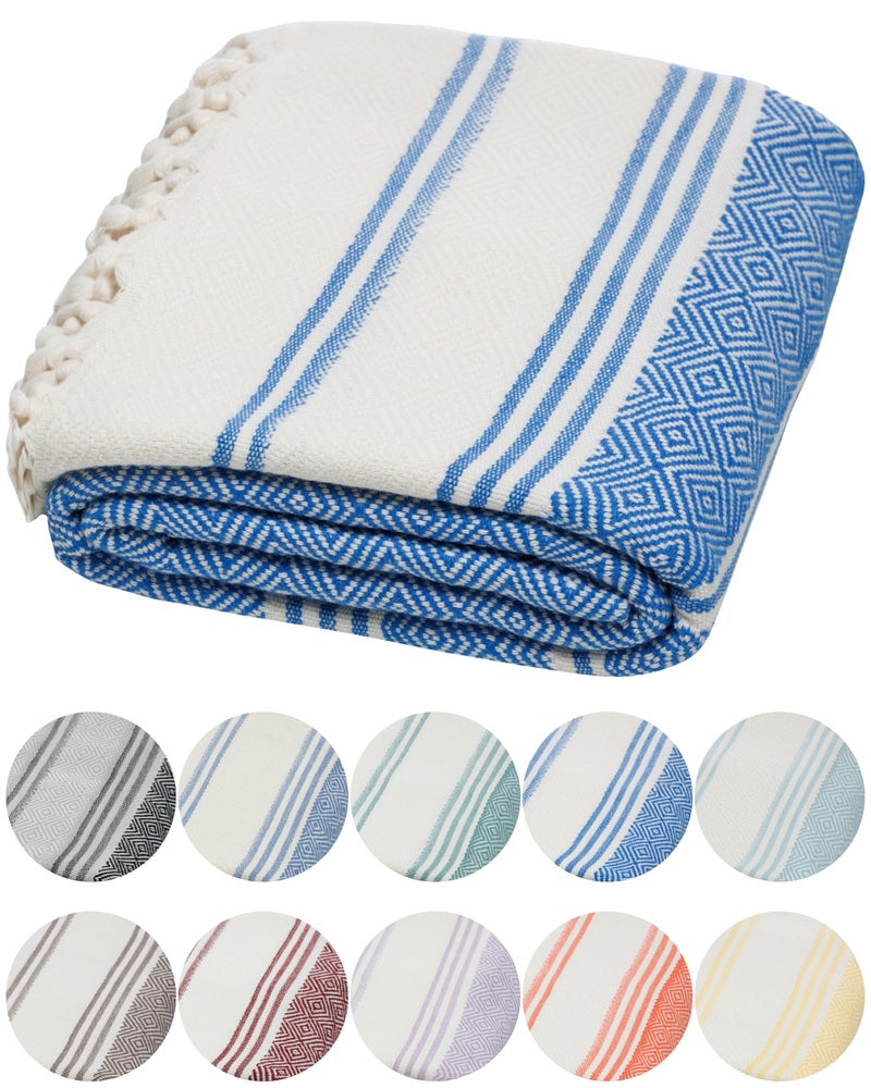 DEMMEX Organic Diamond Turkish Bath  Beach Towel  100 OekoTEX Certified Cotton UltraSoft QuickDry Lightweight Compact  Oversized Luxury Peshtemal Towel Prewashed 71x36 Royal Blue