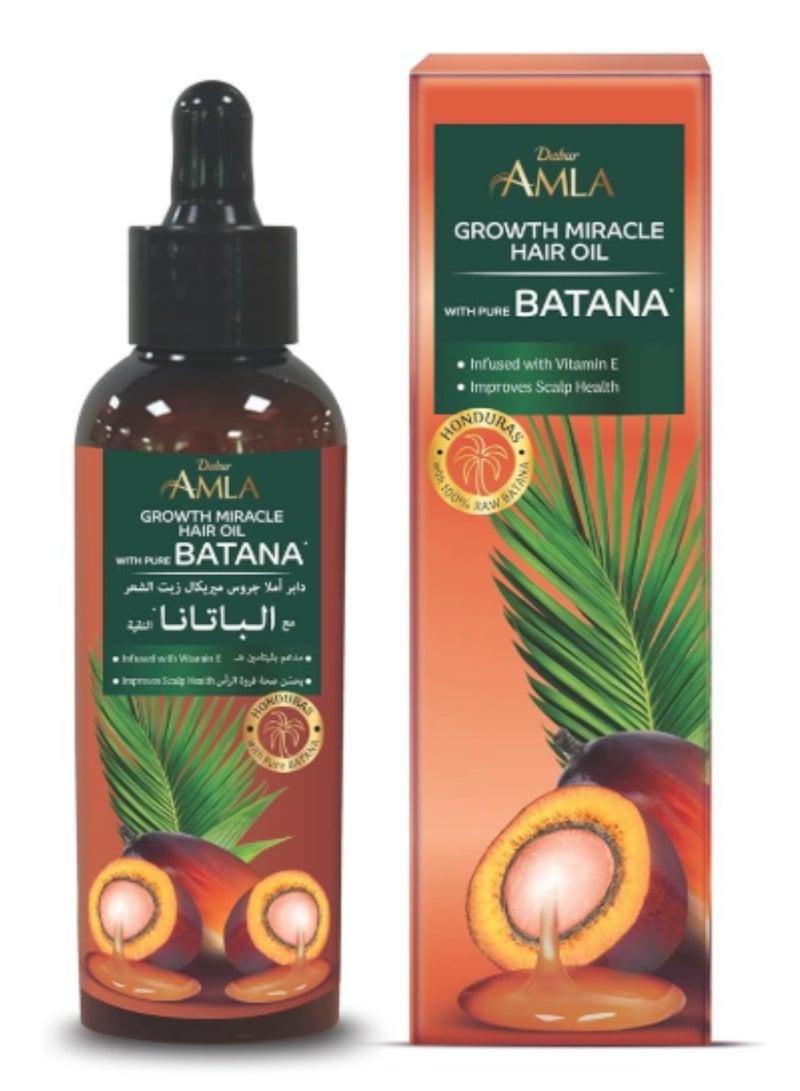 دابر زيت الشعر دابر أملا بيور باتانا معجزة النمو – 95 مل | مع 100% من الباتانا الخام وفيتامين هـ | يعزز نمو الشعر، ويمنع تساقط الشعر ورققه، ويحسن النعومة ويعزز اللمعان | مصدرها أخلاقيا من هندوراس | مناسبة لكل من النساء والرجال - Image 1