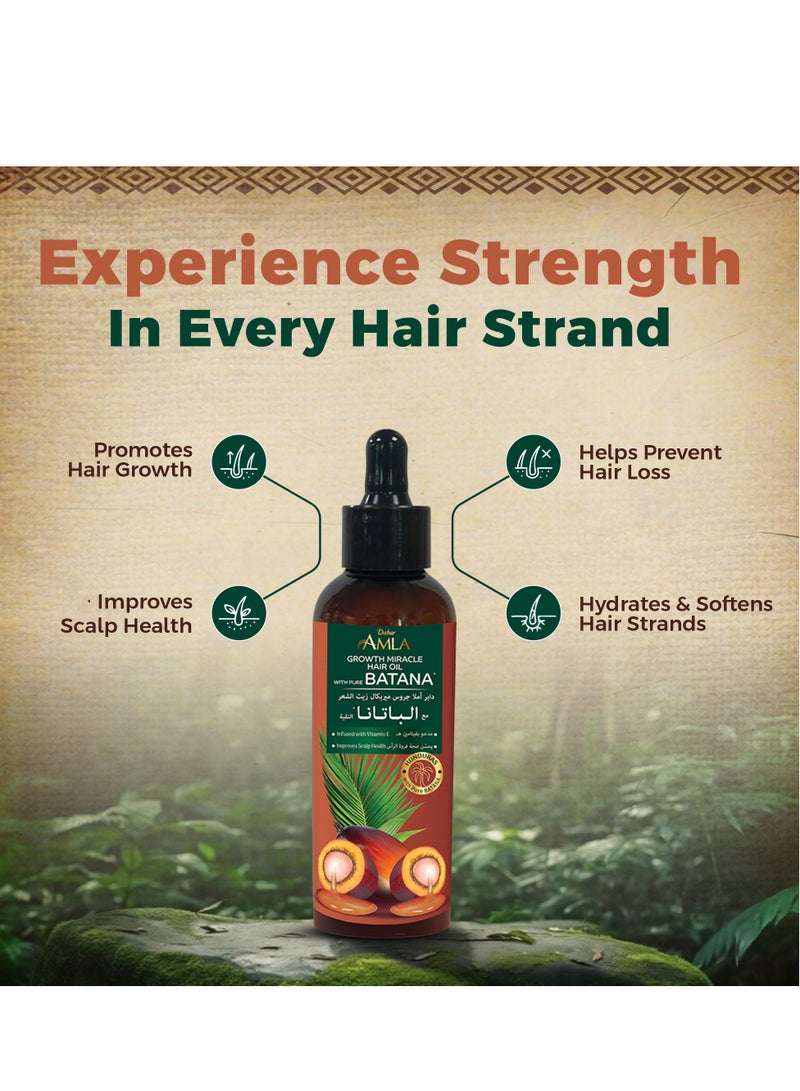 دابر زيت الشعر دابر أملا بيور باتانا معجزة النمو – 95 مل | مع 100% من الباتانا الخام وفيتامين هـ | يعزز نمو الشعر، ويمنع تساقط الشعر ورققه، ويحسن النعومة ويعزز اللمعان | مصدرها أخلاقيا من هندوراس | مناسبة لكل من النساء والرجال - Image 2