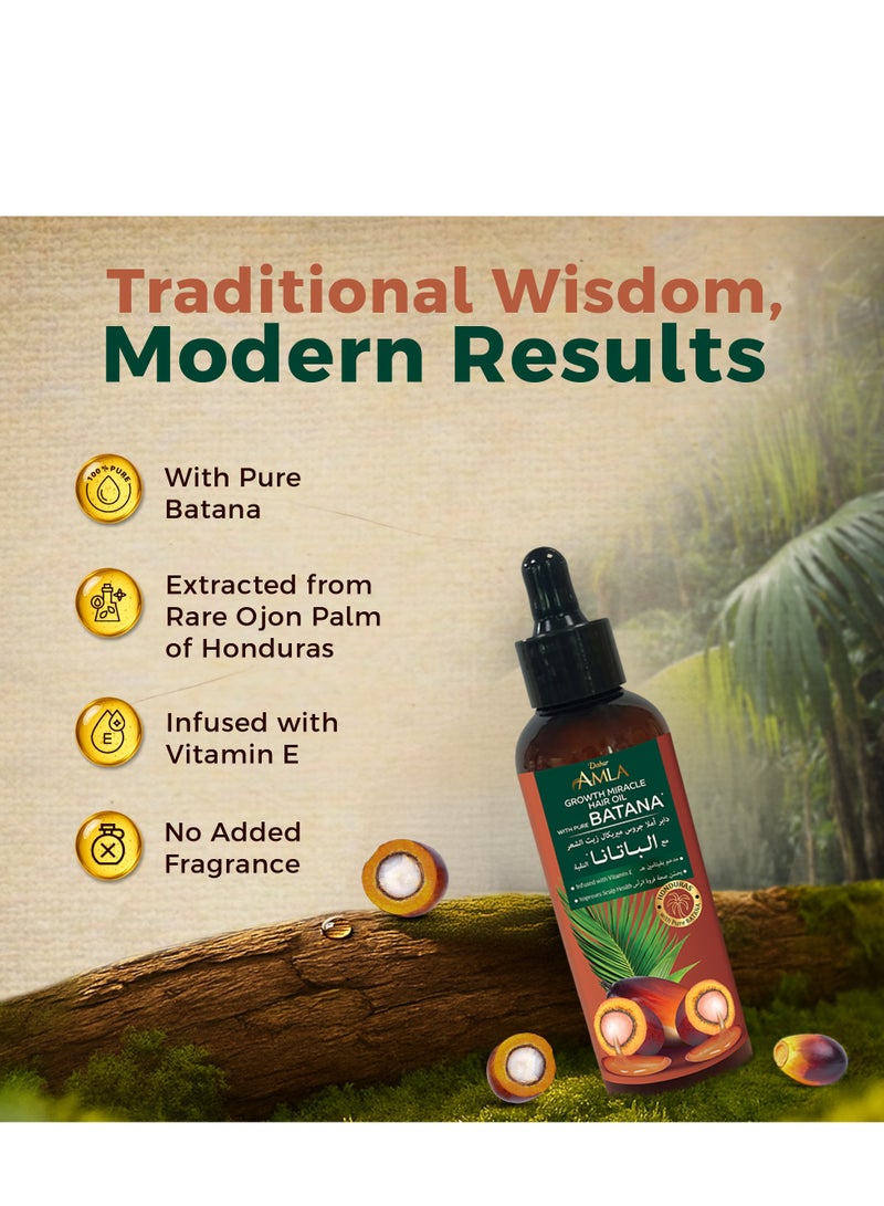 دابر زيت الشعر دابر أملا بيور باتانا معجزة النمو – 95 مل | مع 100% من الباتانا الخام وفيتامين هـ | يعزز نمو الشعر، ويمنع تساقط الشعر ورققه، ويحسن النعومة ويعزز اللمعان | مصدرها أخلاقيا من هندوراس | مناسبة لكل من النساء والرجال - Image 4