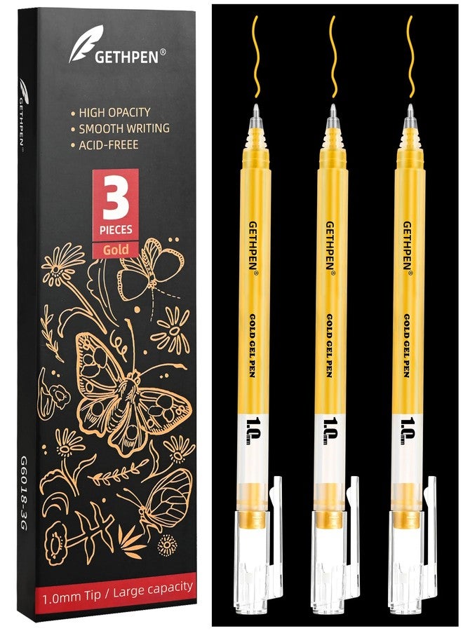 GETHPEN Gold Pens, 3Pack,1mm Extra Fine Point, Gold Gel Pens for Artists, Gold Gel Pen, Gold Ink Pen, Gold Pens for Black Paper, Gold Drawing Pens,Gold Pen for Artists Drawing - Image 1