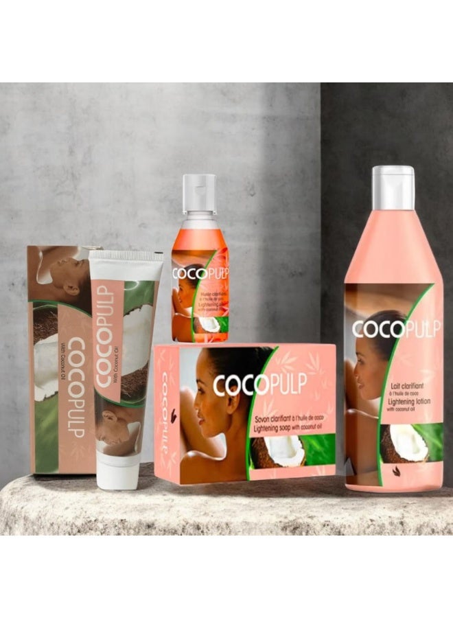 COCOPULP Coco Pulp 4-Piece Coconut Oil Skincare Combo – Intesive Cream, Lightening Oil, Lightening Soap, Lightening Body Lotion - Image 1
