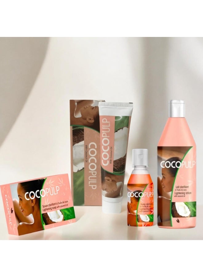 COCOPULP Coco Pulp 4-Piece Coconut Oil Skincare Combo – Intesive Cream, Lightening Oil, Lightening Soap, Lightening Body Lotion - Image 2