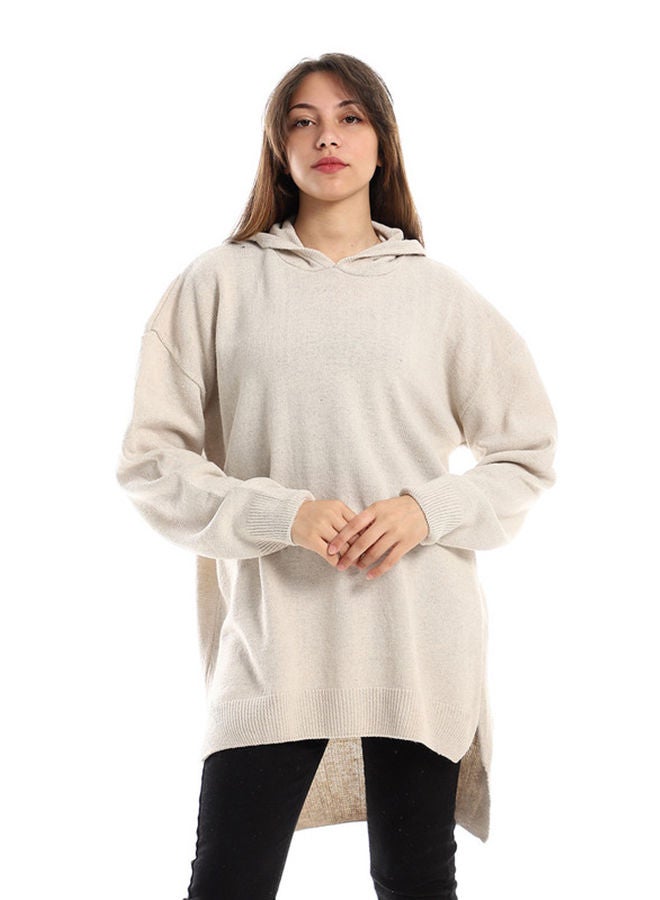 Andora Knitted Comfy Hooded Pullover_Beige - Image 1
