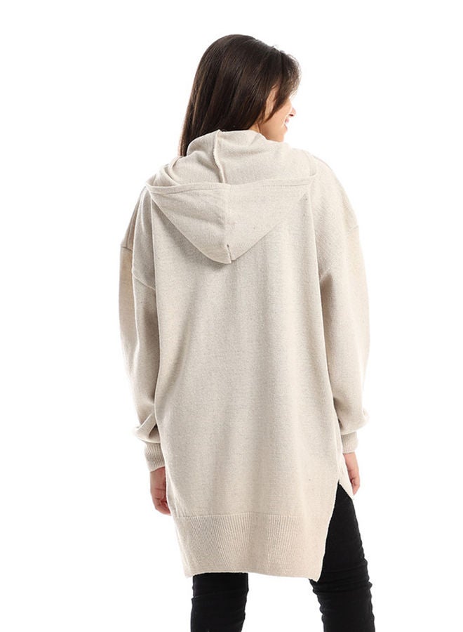 Andora Knitted Comfy Hooded Pullover_Beige - Image 3