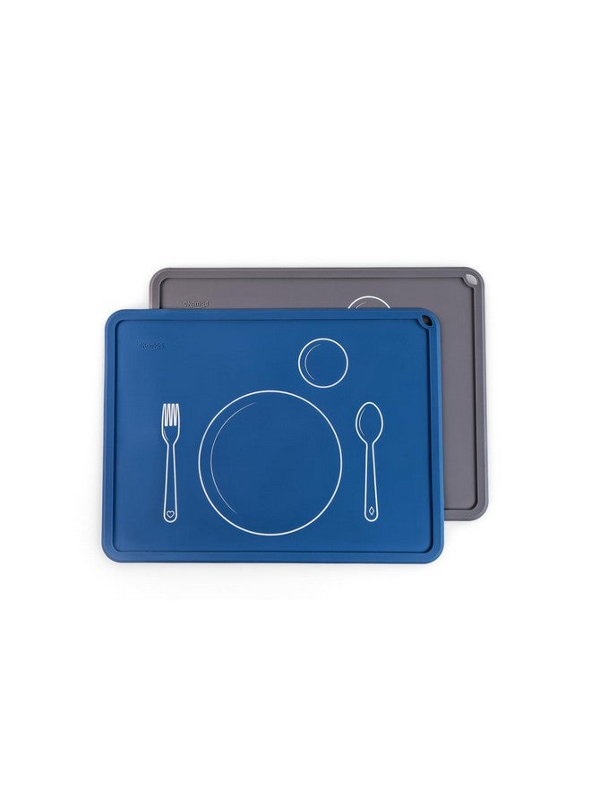 Chamos Silicone Placemats For Toddlers And Kids Montessori Placemat Nonslip (Sapphire & Gray) - Image 1
