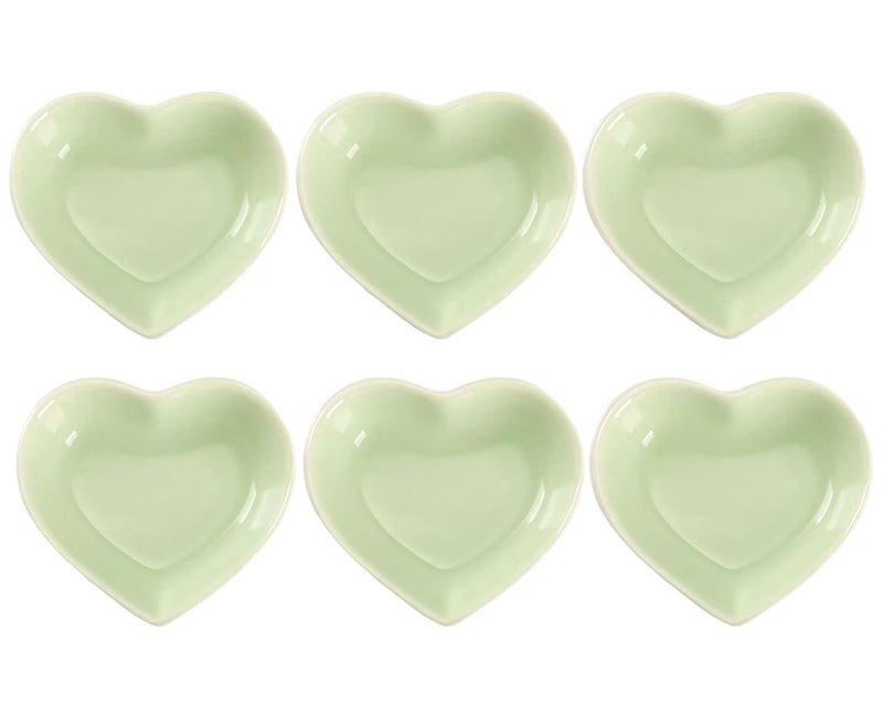 WHJY أطباق جانبية سيراميكية على شكل قلب من WHJY Green Love، أطباق جانبية عصرية من البورسلين، أطباق توابل وأطباق صلصة الصويا لحفلات الزفاف وأعياد الميلاد - طقم من 6 قطع - Image 1
