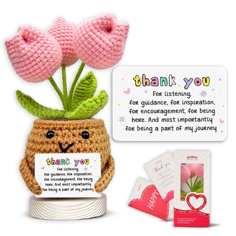 Gossby Handmade Positive Tulip Flower Crochet - Thank You for Listening - Knitted Decor - Thank You, Appreciation, Positive Gift for Women, Teacher, Mom, Friend, Coworker - Christmas, Birthday Gift - Image 1