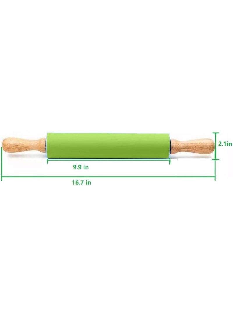 Non-stick Silicone Rolling Pin with Wooden Handle for Baling and Kitchen Used - Image 2
