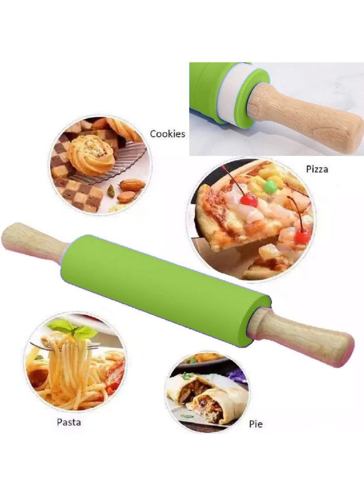 Non-stick Silicone Rolling Pin with Wooden Handle for Baling and Kitchen Used - Image 4