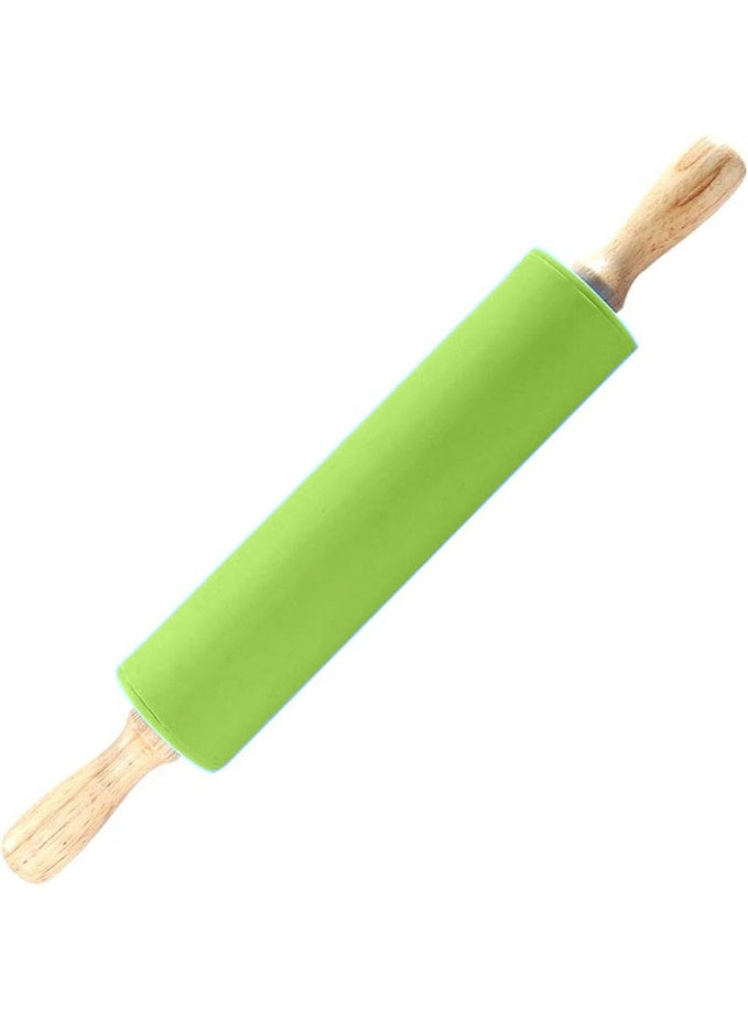 Non-stick Silicone Rolling Pin with Wooden Handle for Baling and Kitchen Used - Image 1