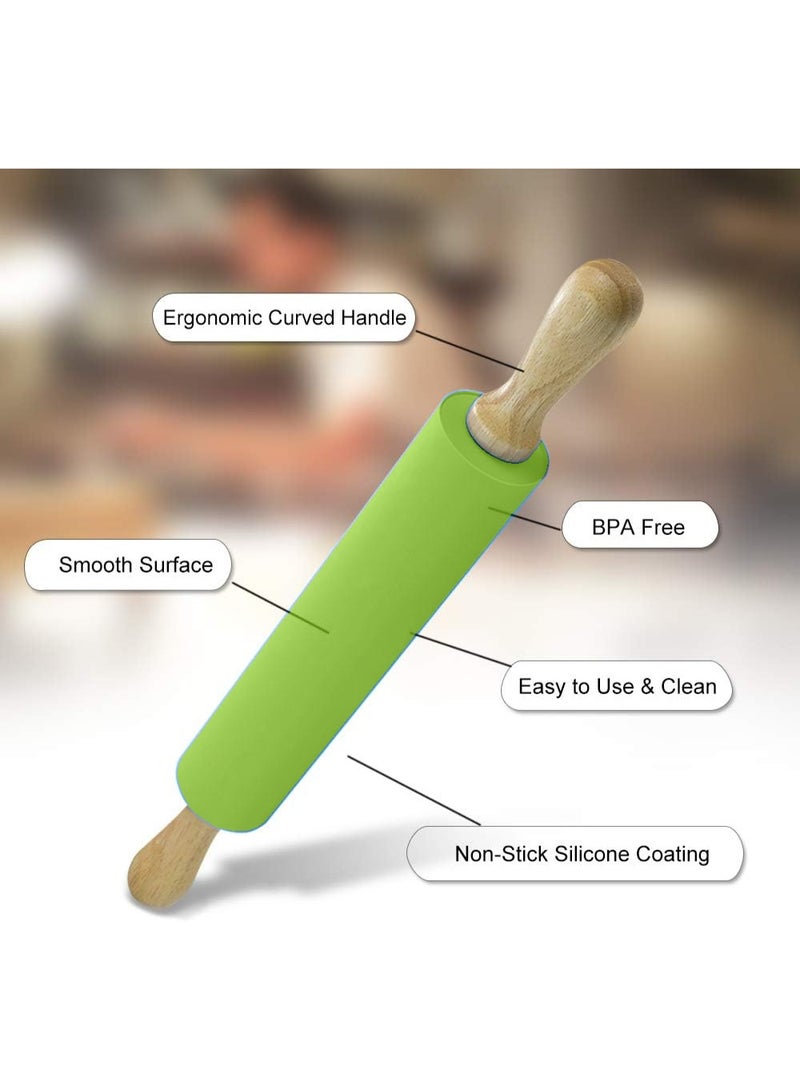 Non-stick Silicone Rolling Pin with Wooden Handle for Baling and Kitchen Used - Image 3