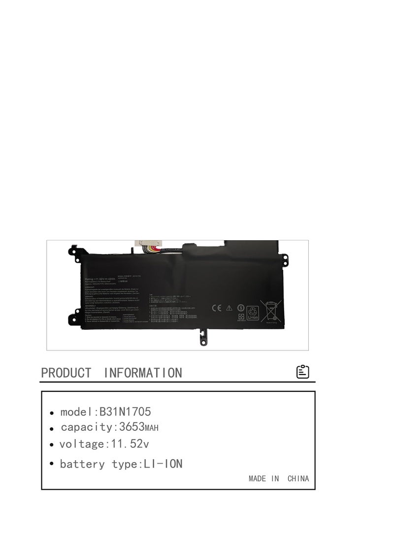 Terabyte بديل بطارية اللابتوب B31N1705 3ICP5/57/80 لأجهزة Asus VivoBook Flip 14 TP410UA TP410UF TP410UR UX460UA Q405UA (11.52 فولت 42 واط 3653 مللي أمبير) - Image 2
