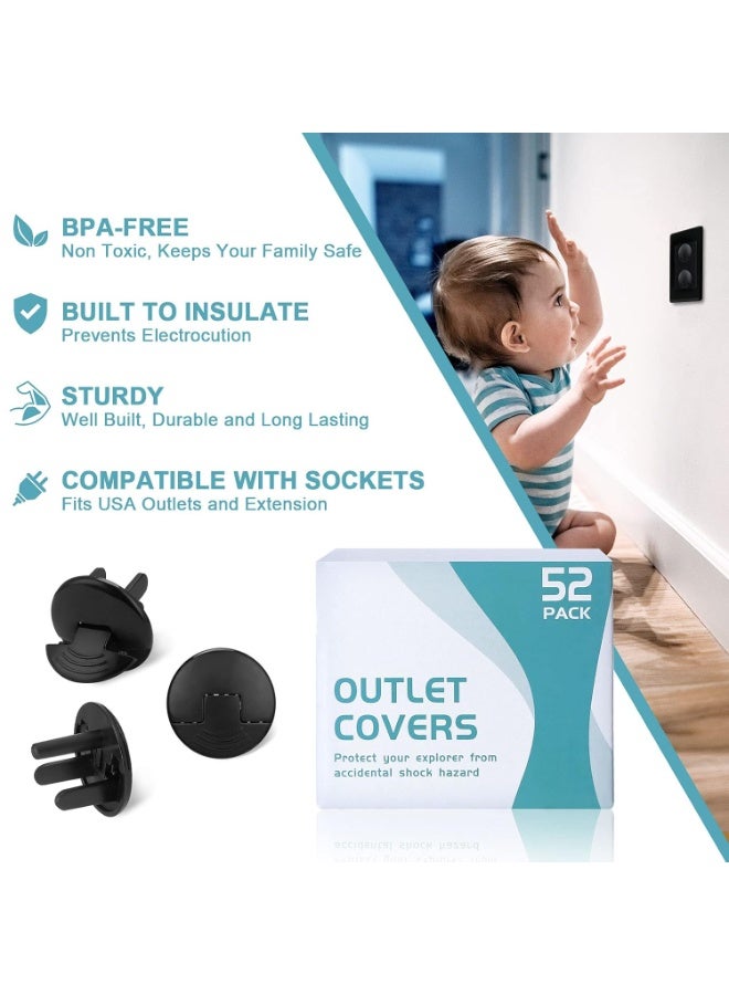 probebi 52 Pack Black Safety Outlet Covers Baby Proofing, Electrical Socket Outlet Plugs 3-Prong Child Proof for Kids House - Image 5