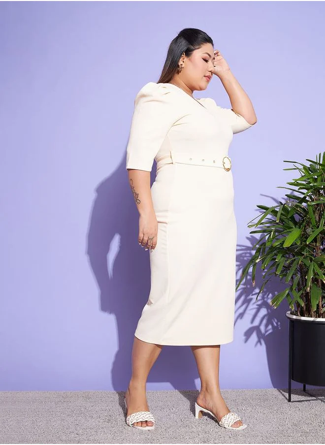 ساسافراس V Neck Belted Bodycon Midi Dress by Styli
