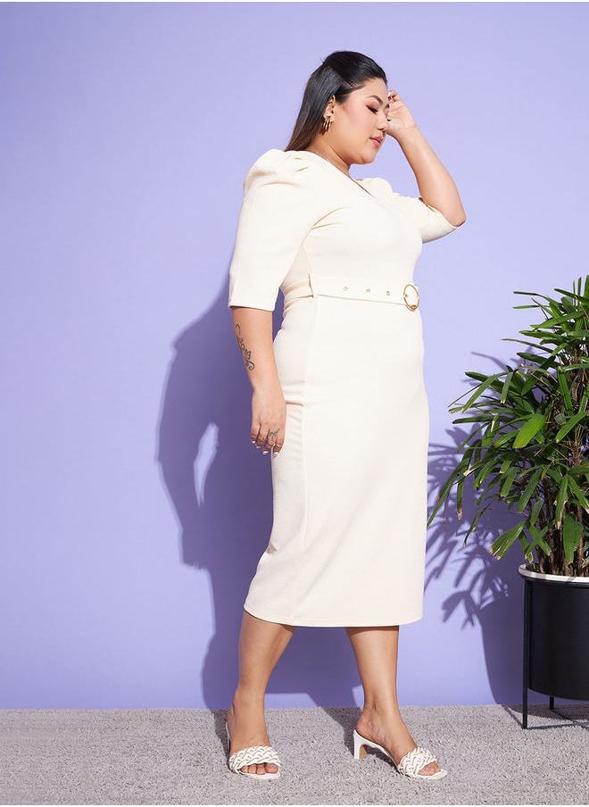 SASSAFRAS - V Neck Belted Bodycon Midi Dress by Styli - Image 1