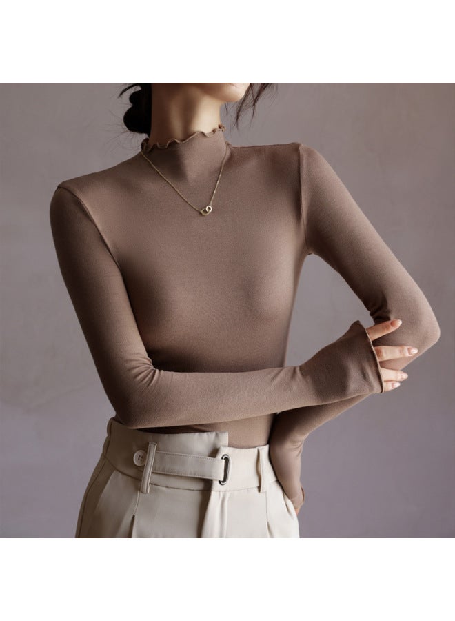 Purple Modal Half Turtleneck Wooden Ear Bottoming Shirt Women's Autumn And Winter Inner Long-sleeved Top - Image 1