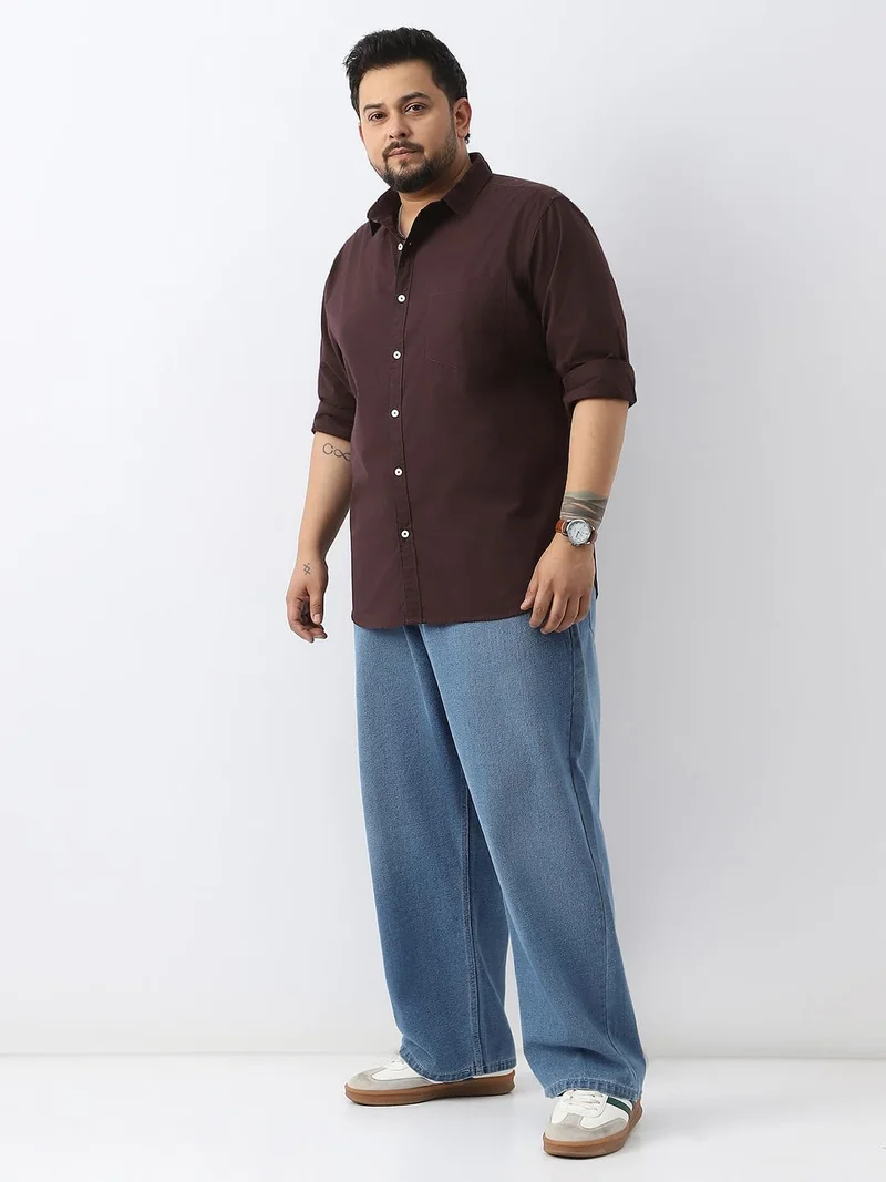 Urbano Fashion  Urbano Plus Men's Cocoa Cotton Full Sleeve Regular Fit Casual Solid Shirt  | Best Price UAE