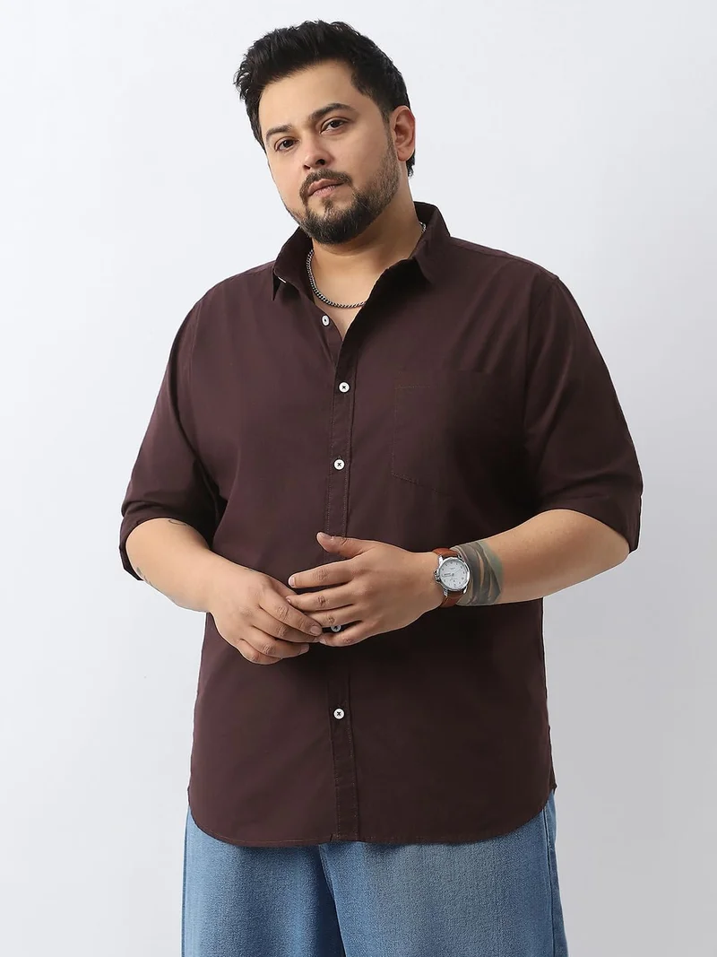 Urbano Fashion  Urbano Plus Men's Cocoa Cotton Full Sleeve Regular Fit Casual Solid Shirt  | Best Price UAE