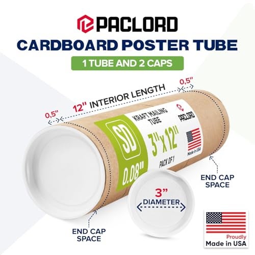 Paclord 3" x 12" Reinforced Kraft Paper Mailing Tube (Pack of 1) with 2 Caps - Image 2