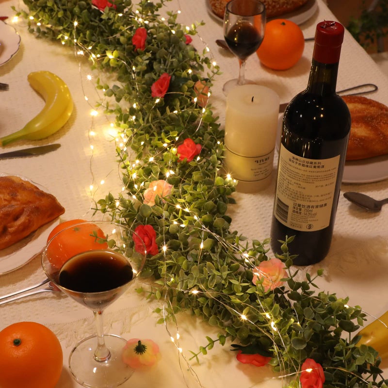 Dolicer 8 Packs Eucalyptus Garland with LED Lights String  48FT Faux Eucalyptus Greenery Garland  Artificial Hanging Green Eucalyptus Leaves Vine Wedding Backdrop Arch Wall Table Decor (Grey Green) - Image 5