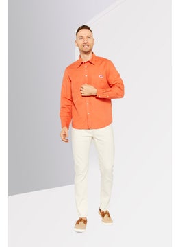 DIESEL Men Regular Fit Long Sleeves Brand Logo Casual Shirt, Orange  - Image 2