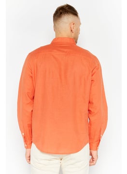 DIESEL Men Regular Fit Long Sleeves Brand Logo Casual Shirt, Orange  - Image 4