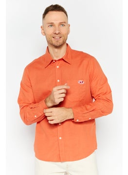 DIESEL Men Regular Fit Long Sleeves Brand Logo Casual Shirt, Orange  - Image 1