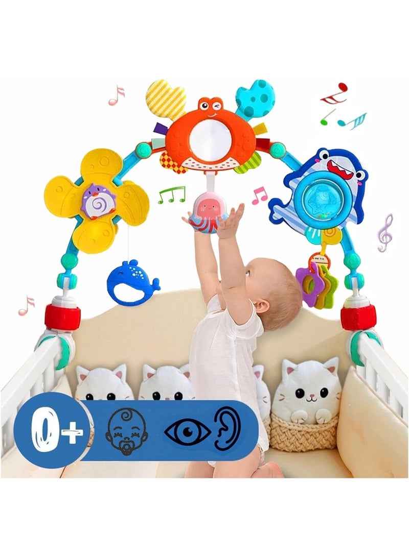 HUANGER Musical Baby Stroller Arch Toys, Travel Car Seat Toys, Baby Play Arch Crib Accessory Toys, Mobile for Bassinet, Pram Activity Arch Bar Toys for Babies Infants - Image 1