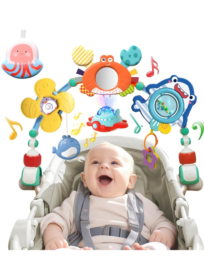 HUANGER - Musical Baby Stroller Arch Toys, Travel Car Seat Toys, Baby Play Arch Crib Accessory Toys, Mobile for Bassinet, Pram Activity Arch Bar Toys for Babies Infants - Image 1