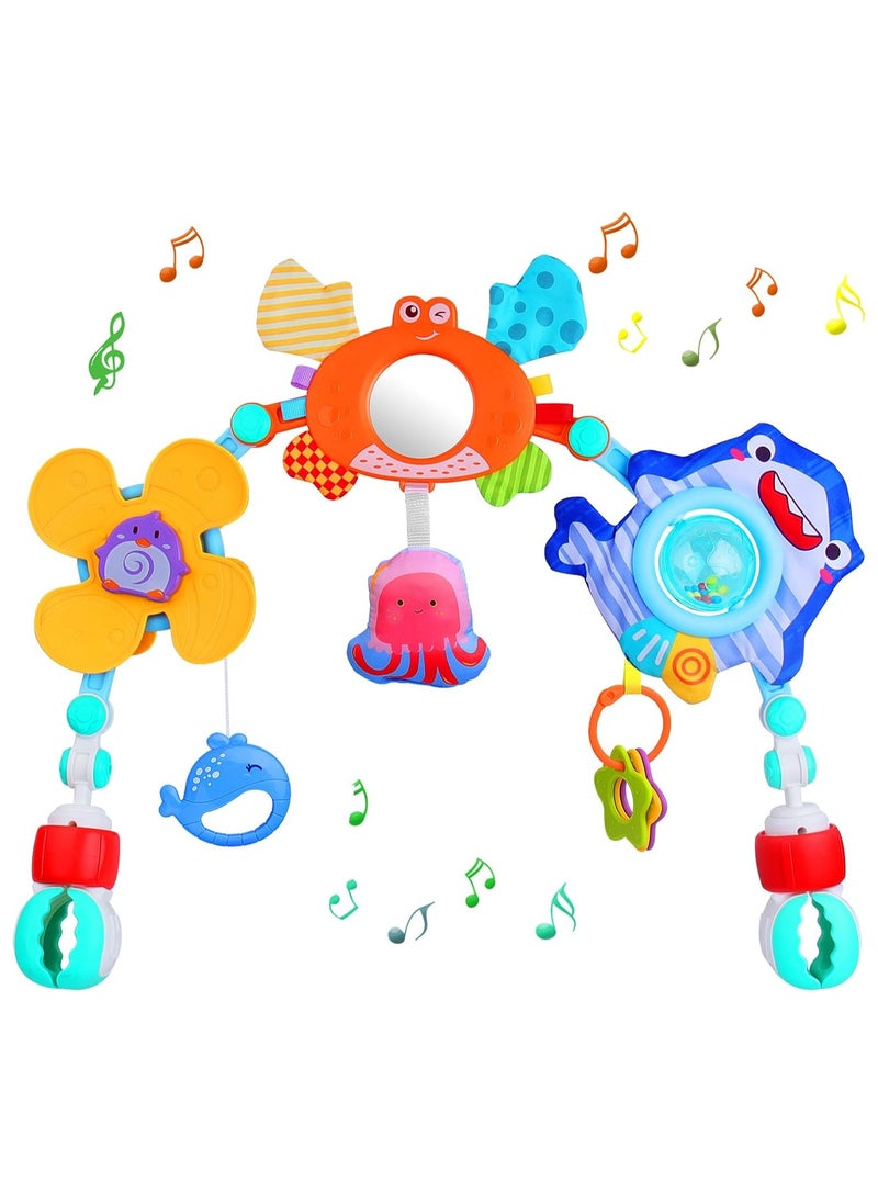 HUANGER - Musical Baby Stroller Arch Toys, Travel Car Seat Toys, Baby Play Arch Crib Accessory Toys, Mobile for Bassinet, Pram Activity Arch Bar Toys for Babies Infants - Image 1