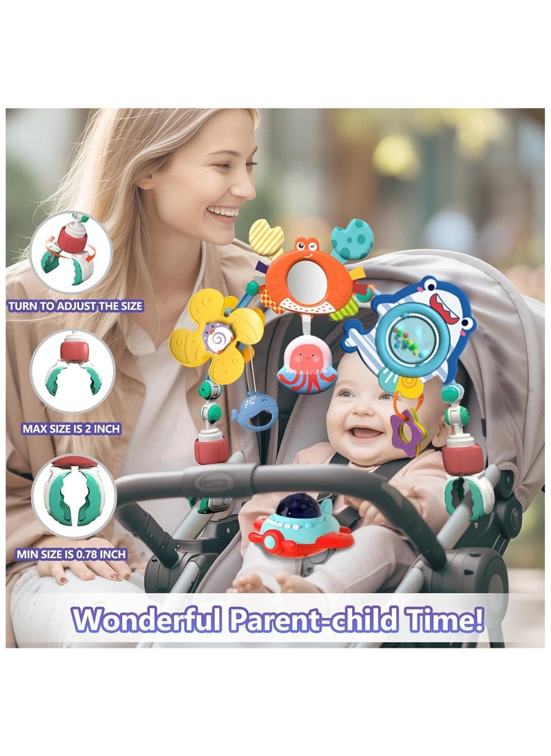 HUANGER - Musical Baby Stroller Arch Toys, Travel Car Seat Toys, Baby Play Arch Crib Accessory Toys, Mobile for Bassinet, Pram Activity Arch Bar Toys for Babies Infants - Image 1