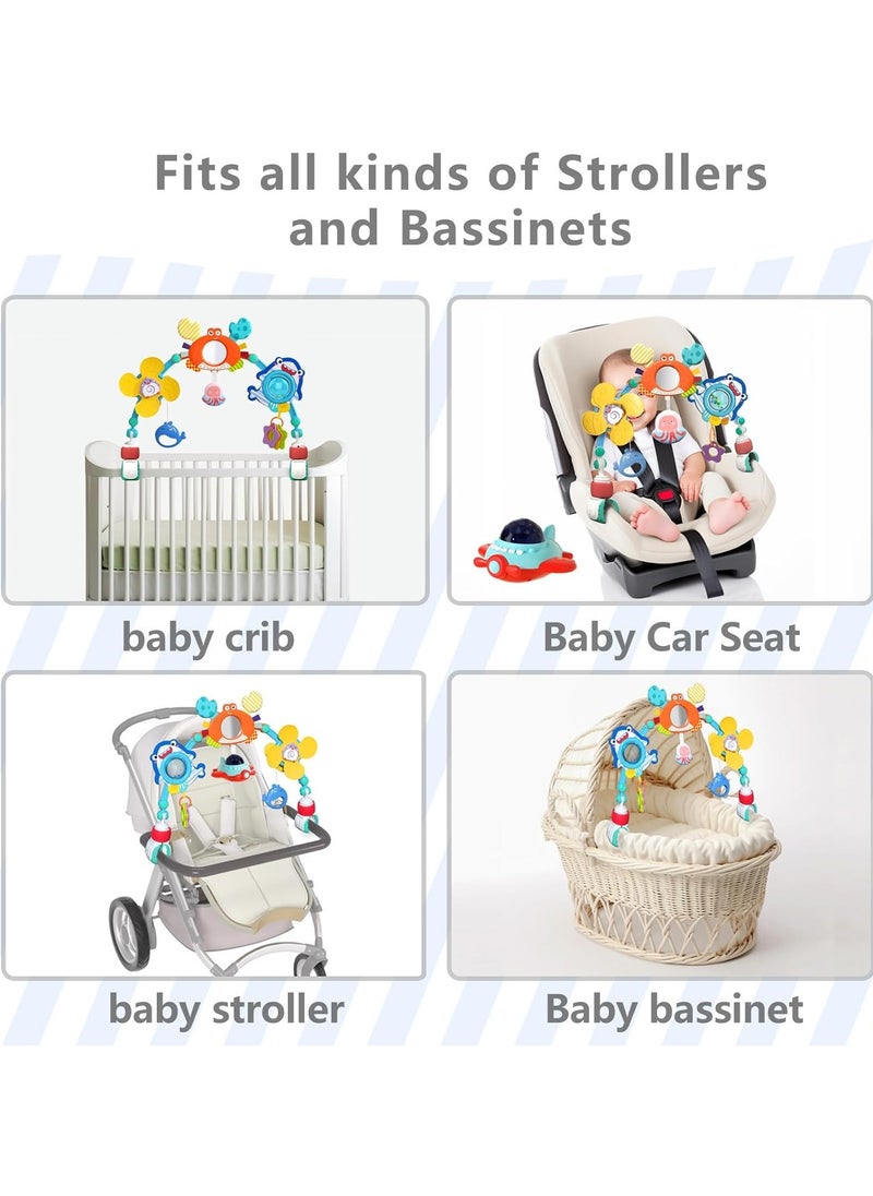 HUANGER - Musical Baby Stroller Arch Toys, Travel Car Seat Toys, Baby Play Arch Crib Accessory Toys, Mobile for Bassinet, Pram Activity Arch Bar Toys for Babies Infants - Image 1