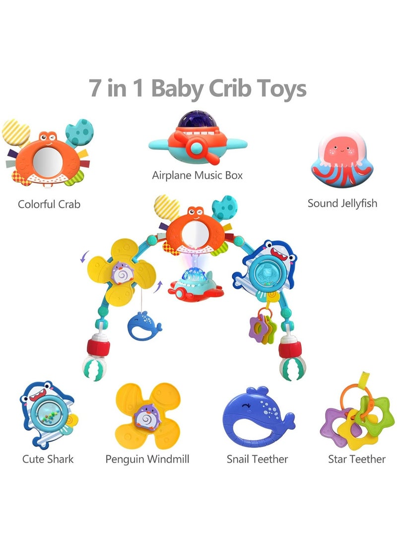 HUANGER - Musical Baby Stroller Arch Toys, Travel Car Seat Toys, Baby Play Arch Crib Accessory Toys, Mobile for Bassinet, Pram Activity Arch Bar Toys for Babies Infants - Image 1